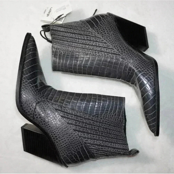 Zara Dark Grey Animal Print Mock Croc Cowboy Ankle Boots UK5 EU38 US7.5 - Picture 3 of 12